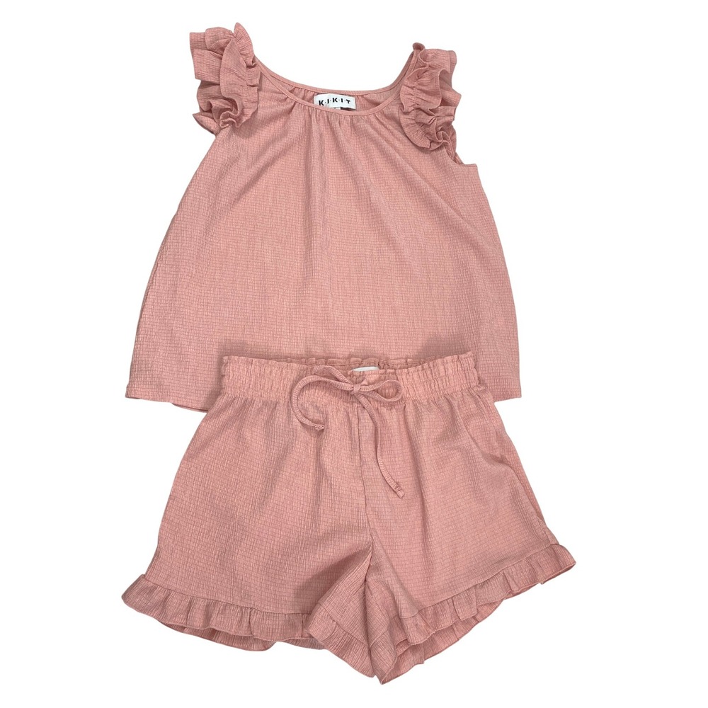 KIKIT‎ Top and Short Set Womens Small Pink Ruffle Summer Vacation Lounge